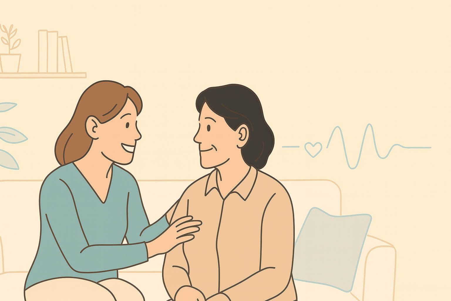 Two women talking supportively about hearing loss, emphasizing how to talk to a loved one about hearing loss.