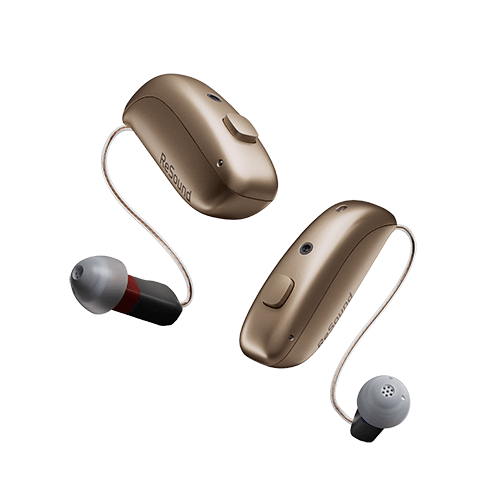 Discover the new ReSound Vivia: advanced hearing aids in bronze with AI and natural sound features.