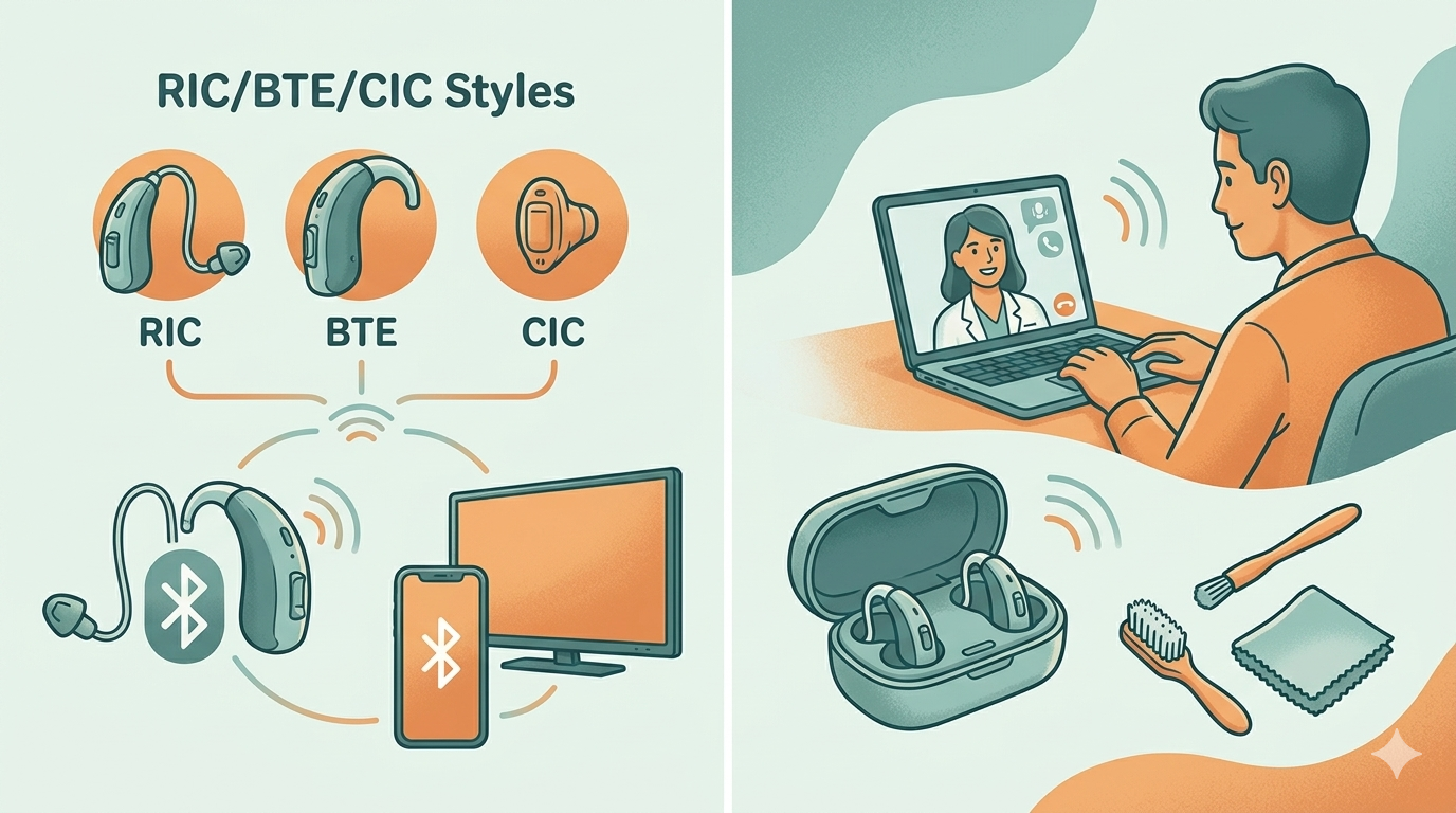 RIC/BTE/CIC Styles in The Complete Guide to Choosing the Right Hearing Aids in 2026 with Bluetooth features.