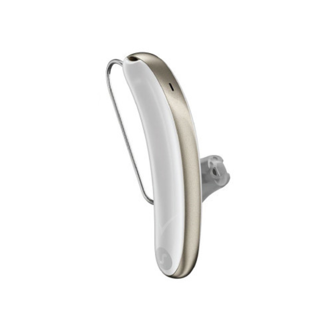 An white and gold aesthetic Signia Styletto 3AX/7AX hearing aid